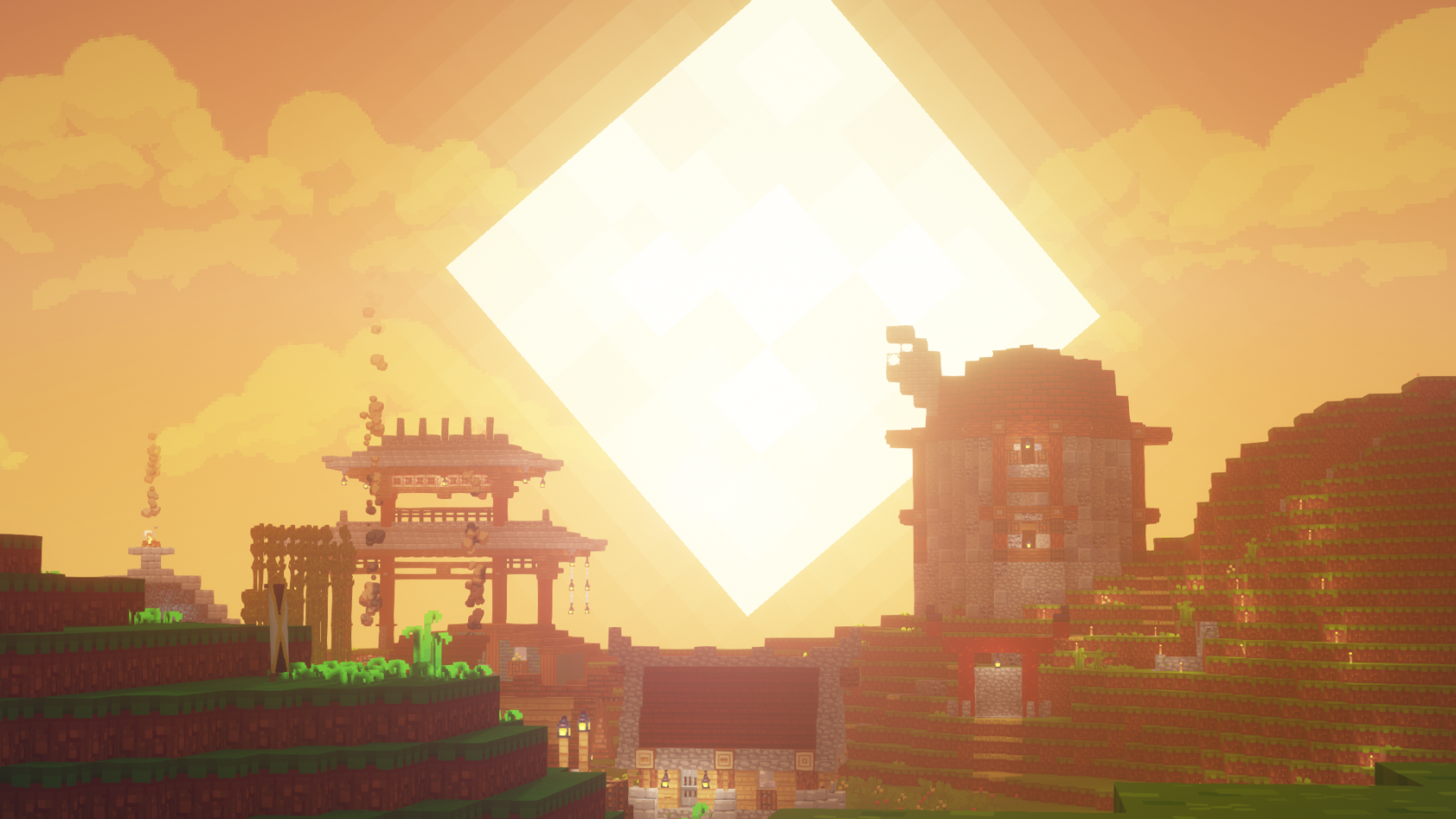 Screenshot of Hosaki Village at sunset